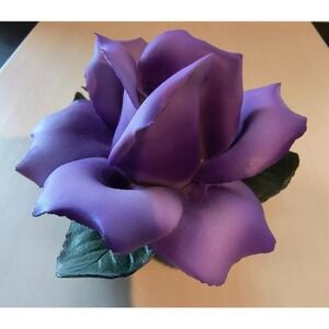 Vintage Capodimonte Purple Rose Porcelain Flower Figurine Made in Italy with Box